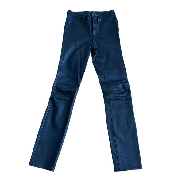 Veronica Beard Kate Mid-rise 100% Leather Skinny Jeans  Pants Black Size 26 - Picture 2 of 11